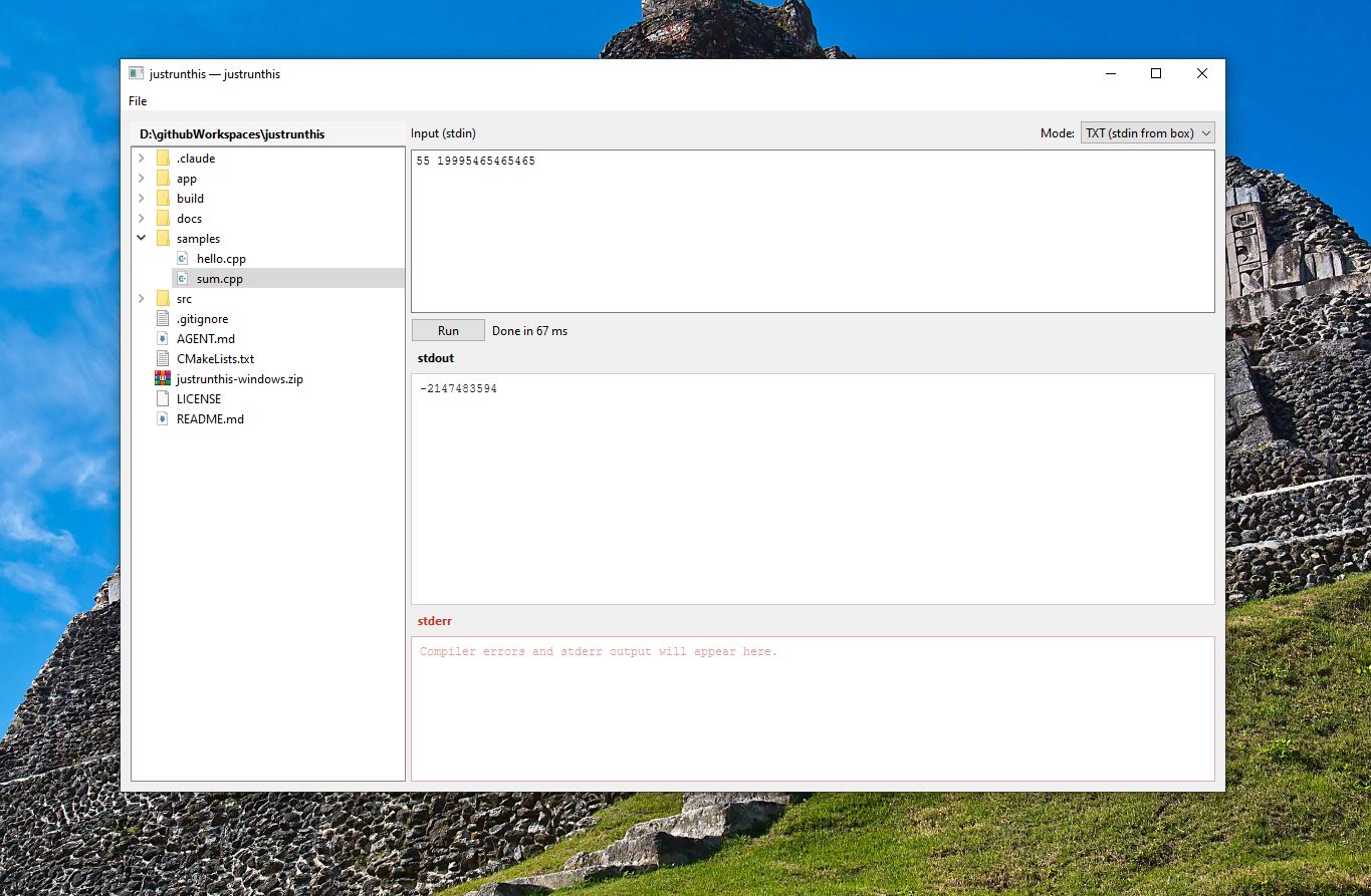JustRunThis application screenshot